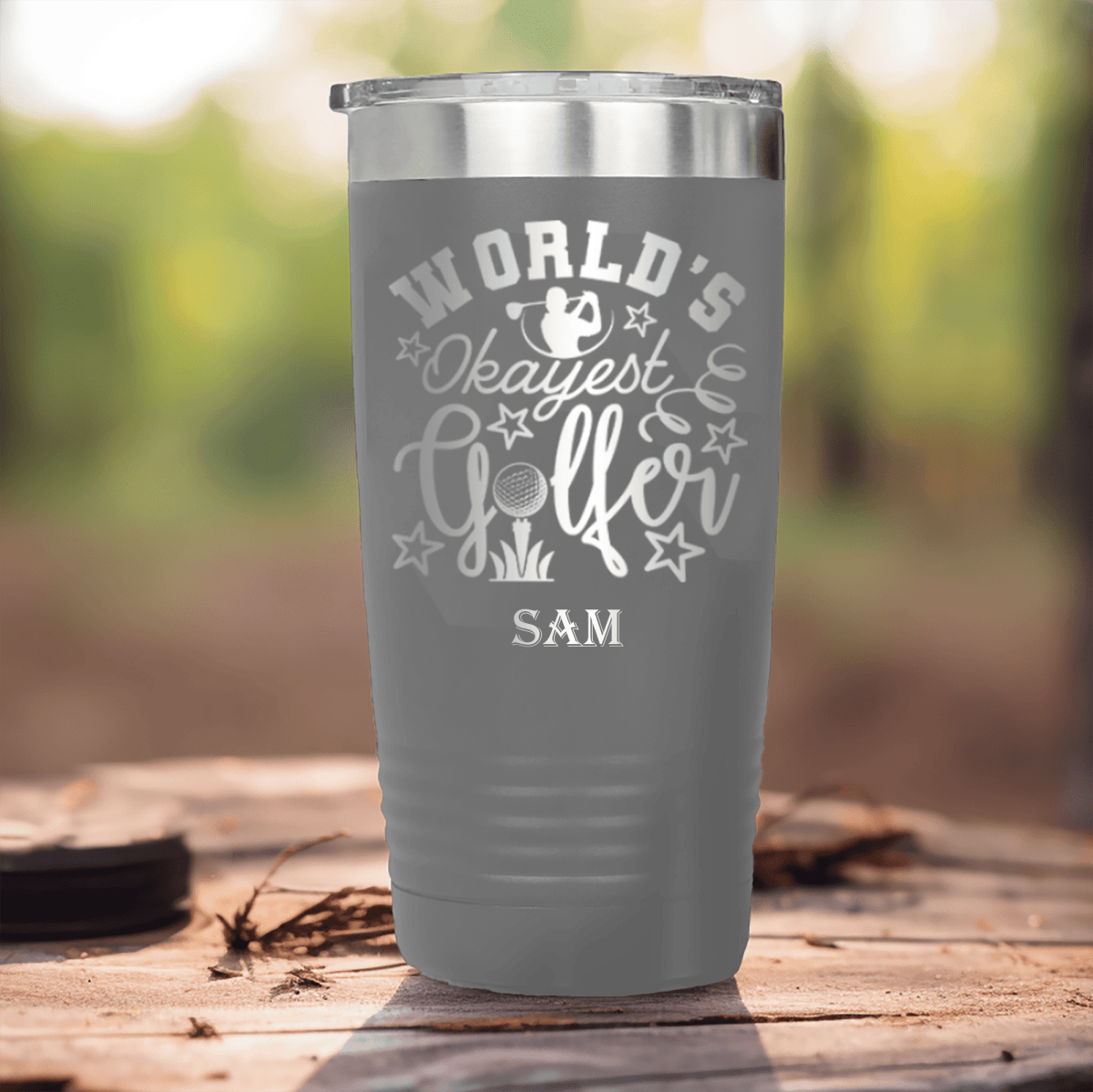 Grey Golf Tumbler With Worlds Kinda Good Gofler Design