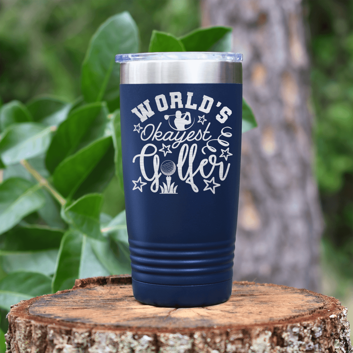 Navy golf tumbler Worlds Kinda Good Gofler