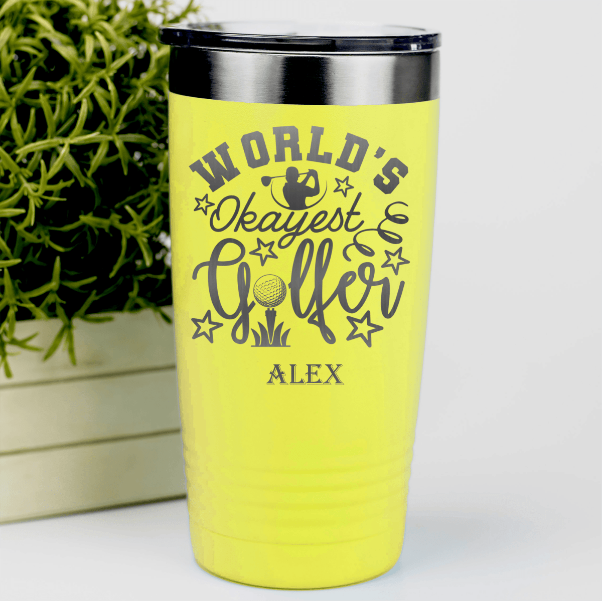 Yellow Golf Tumbler With Worlds Kinda Good Gofler Design