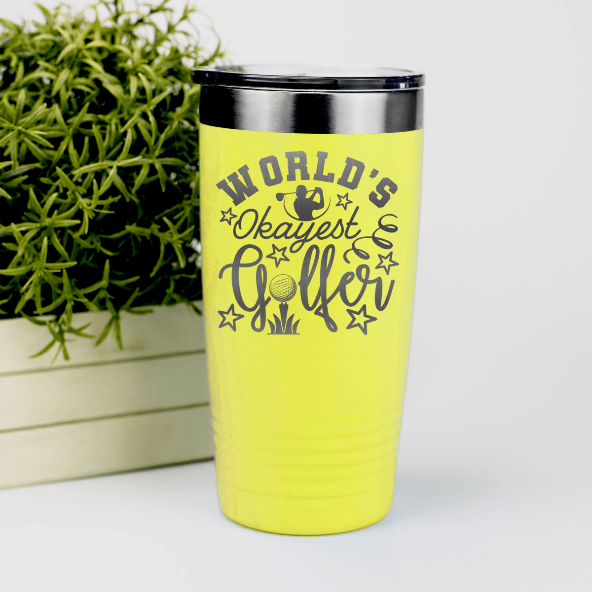 Yellow golf tumbler Worlds Kinda Good Gofler