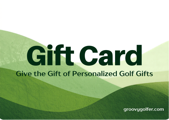 Groovy Golfer gift card with green gradient wave design and text reading "Gift Card" and "Give the Gift of Personalized Golf Gifts
