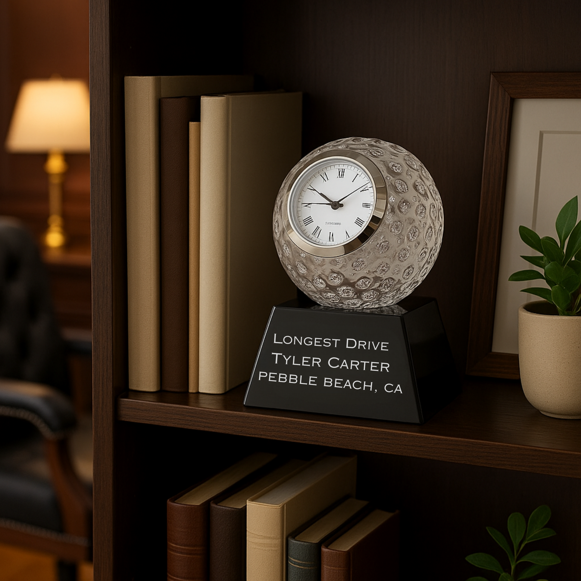 Personalized Crystal Golf Ball Clock Trophy for Golf Tournament Winners