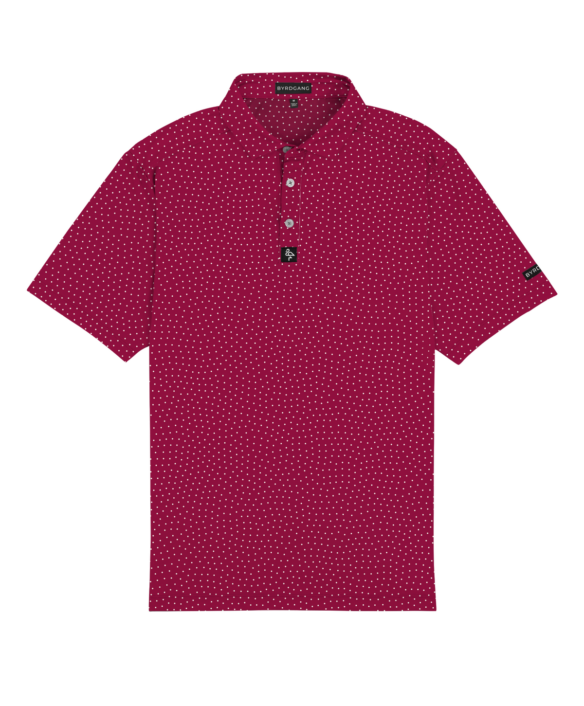 Men’s red polo with white polka dots – playful retro print with stretch, moisture-wicking, and wrinkle-resistant performance