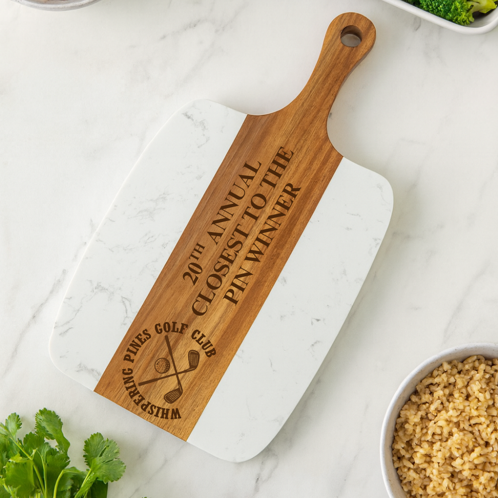 Custom engraved cheese board for golf tournament winners