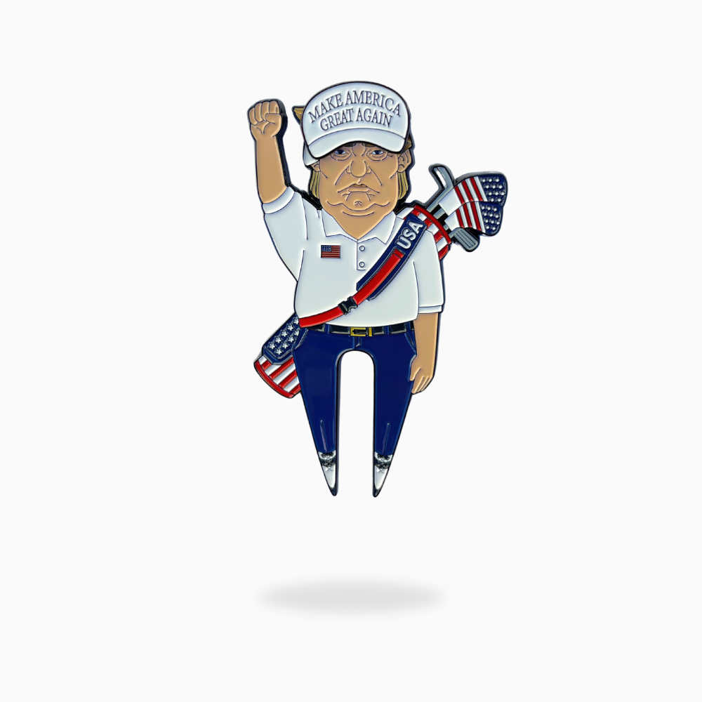 Trump themed golf divot tool with ball marker and magnetic clip