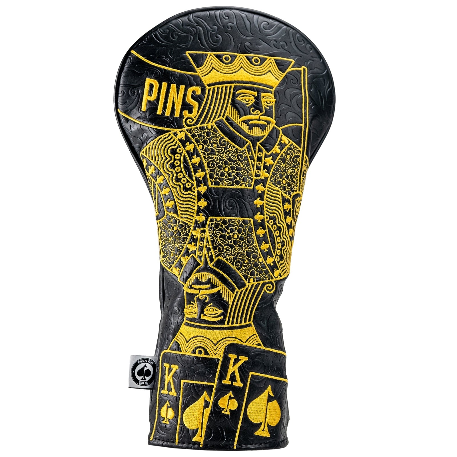 King of Spades golf driver headcover with gold embroidery and playing card design