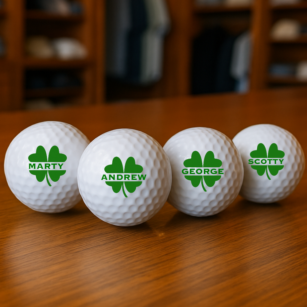 Custom shamrock golf balls with names – personalized gift for golfers