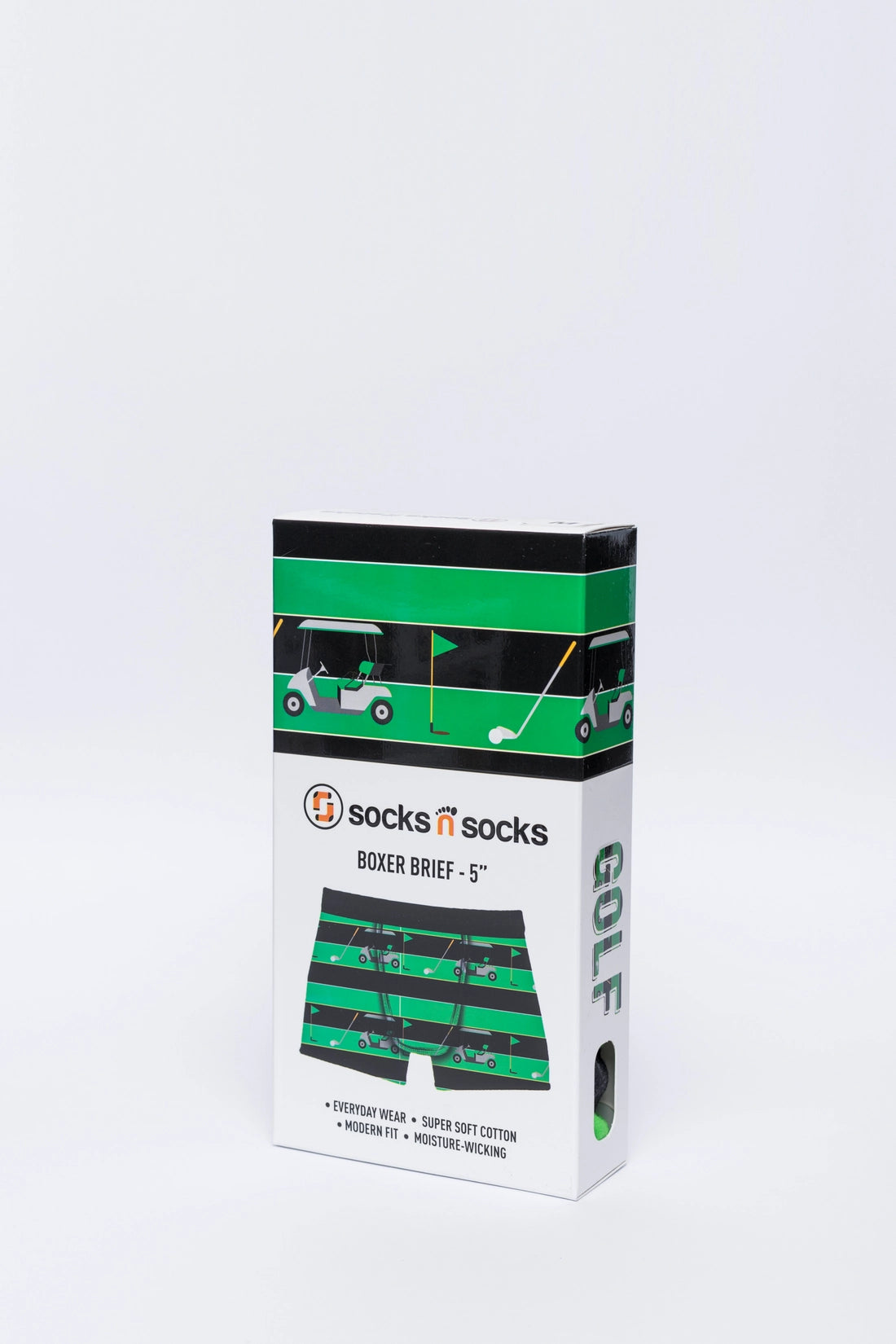 Golf-patterned boxer briefs made from breathable fabric