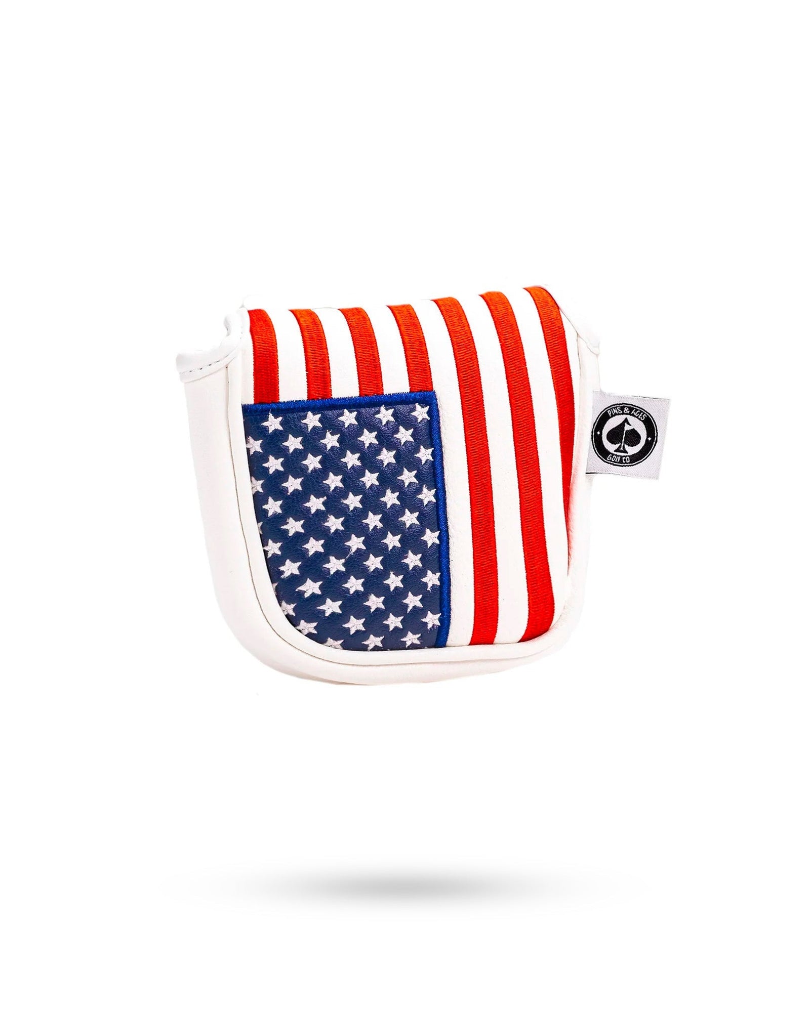 Golf mallet putter cover with embroidered American flag design