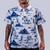 Men’s white polo with blue cowboy hats, boots & lasso print – Western-inspired, breathable, and stretch-performance-ready.