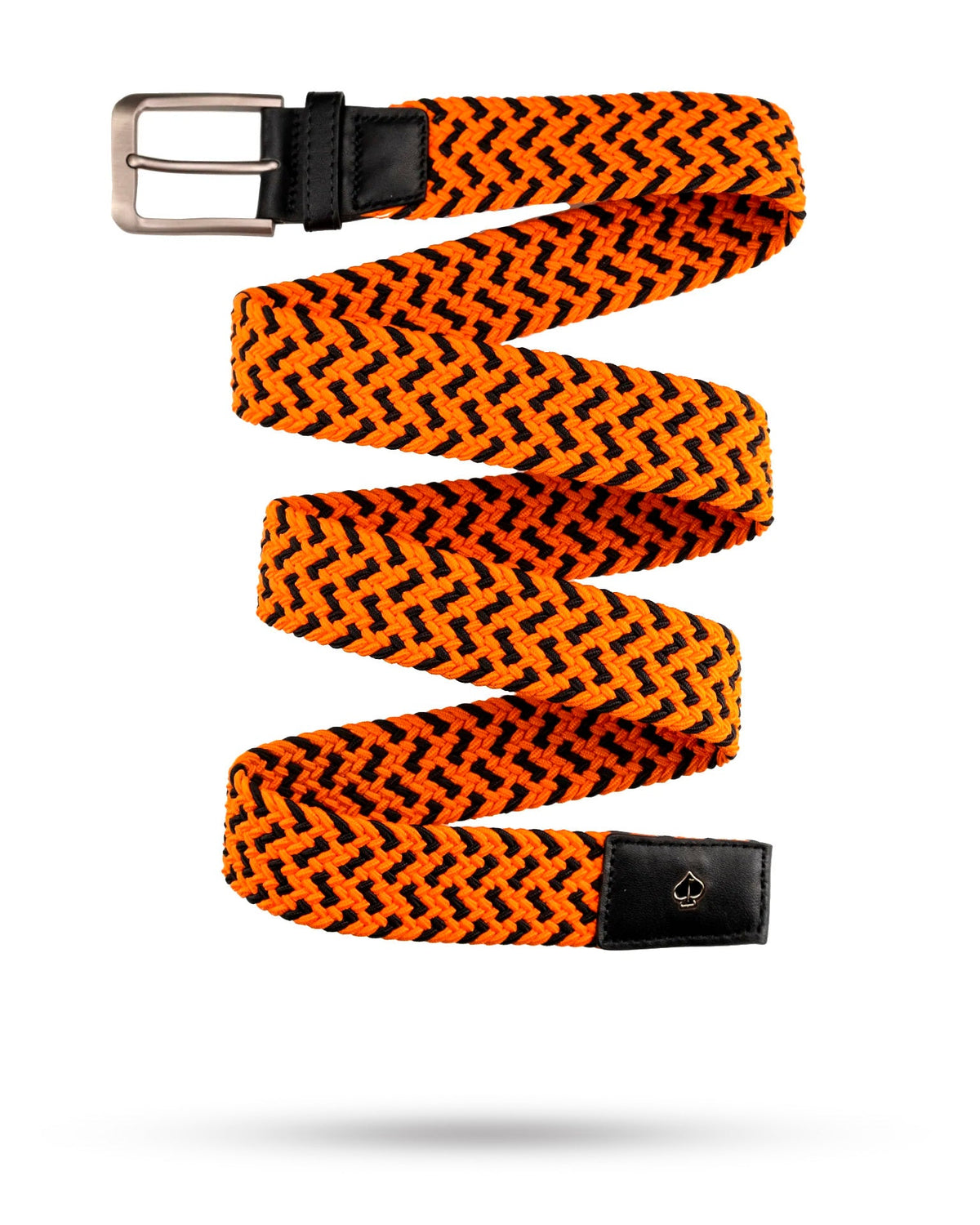 orange and black braided golf belt with stainless buckle