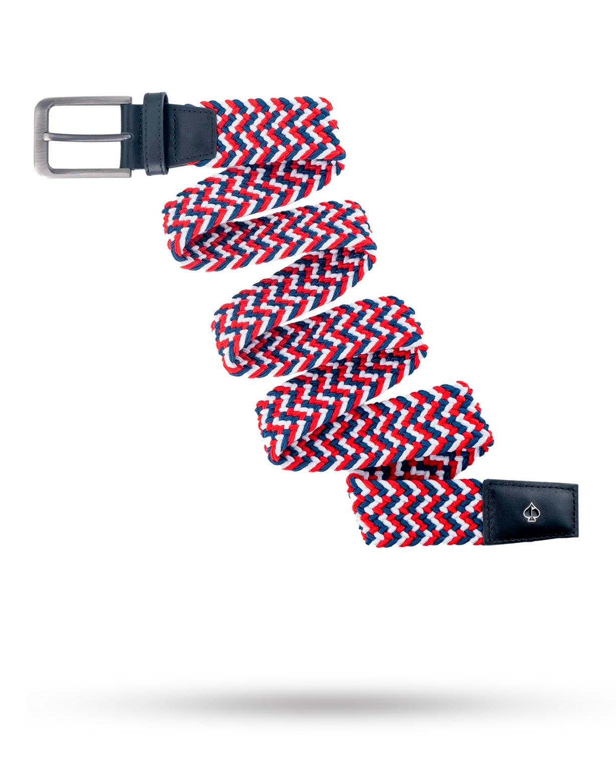 red white and blue braided golf belt with stainless buckle