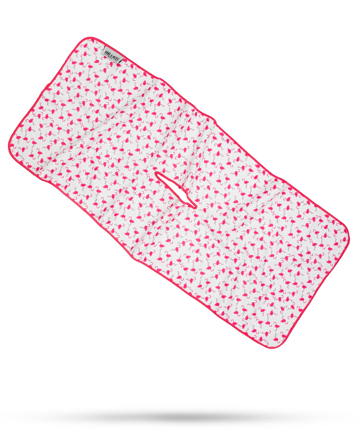 Flamingo print golf towel with club slit design