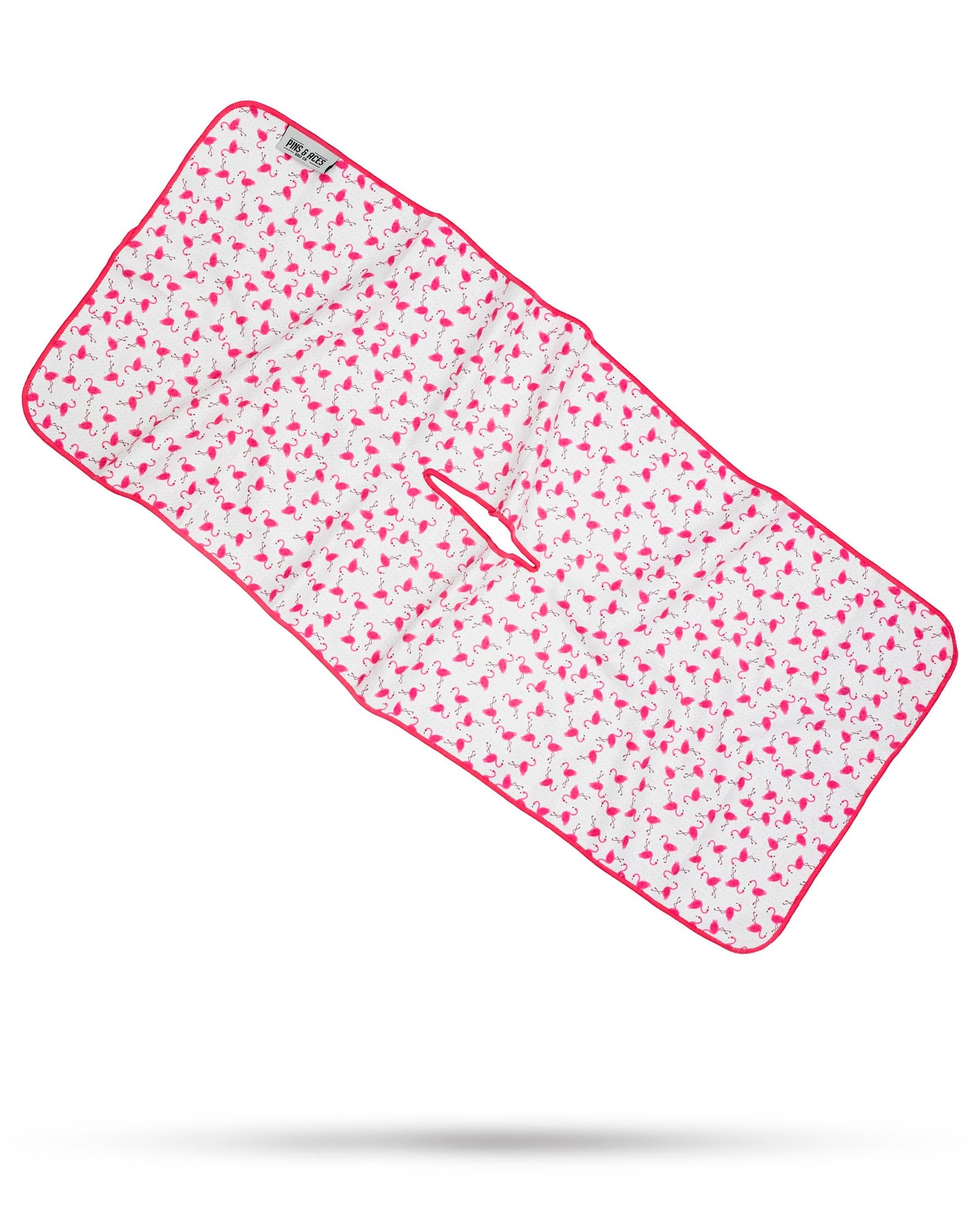 Flamingo print golf towel with club slit design