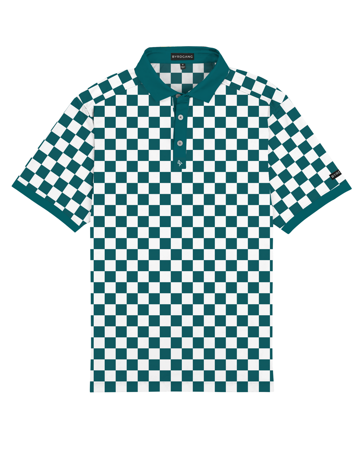 Men’s green and white checkered polo – micro-check design with stretch, breathability, and a modern athletic fit.