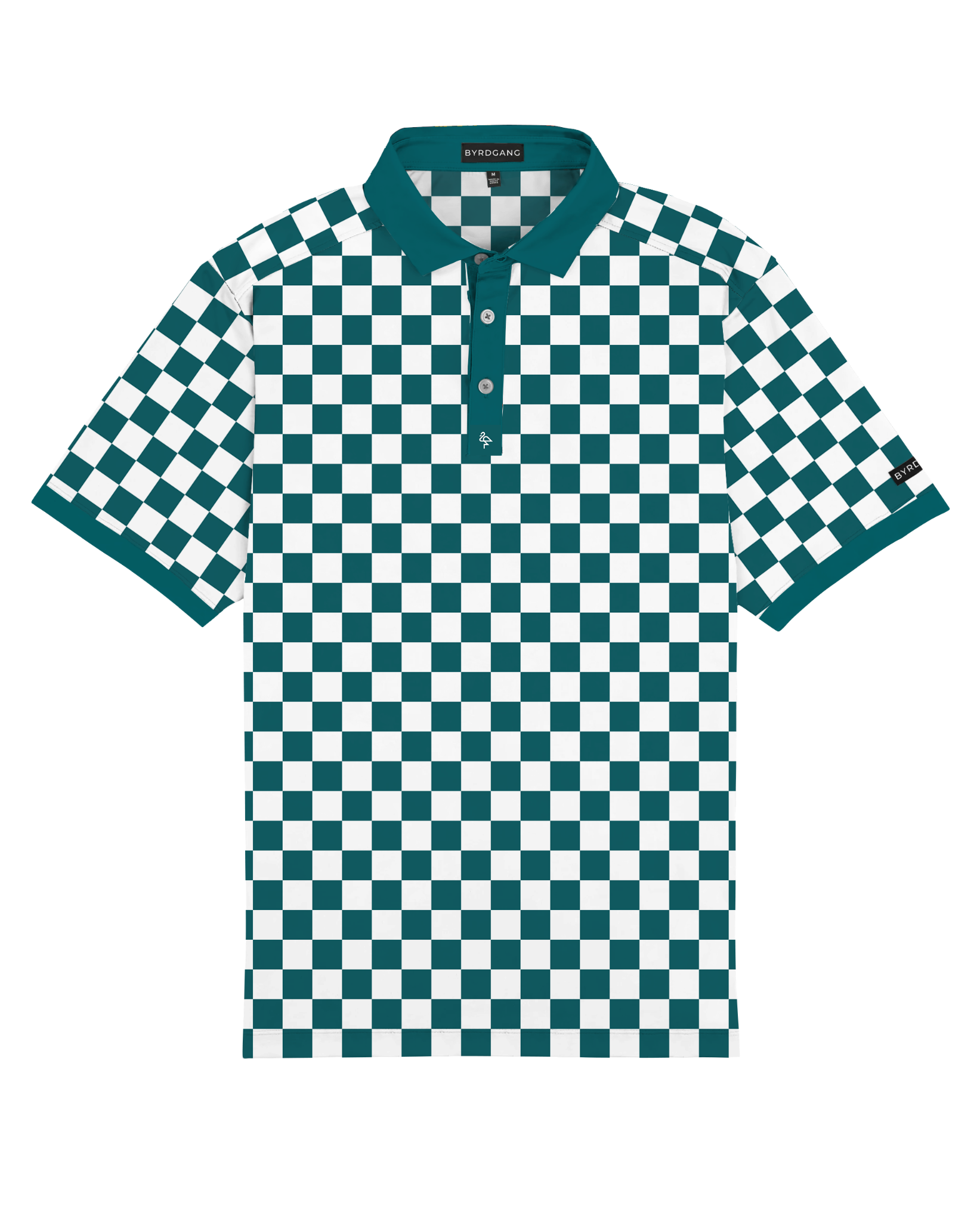 Men’s green and white checkered polo – micro-check design with stretch, breathability, and a modern athletic fit.