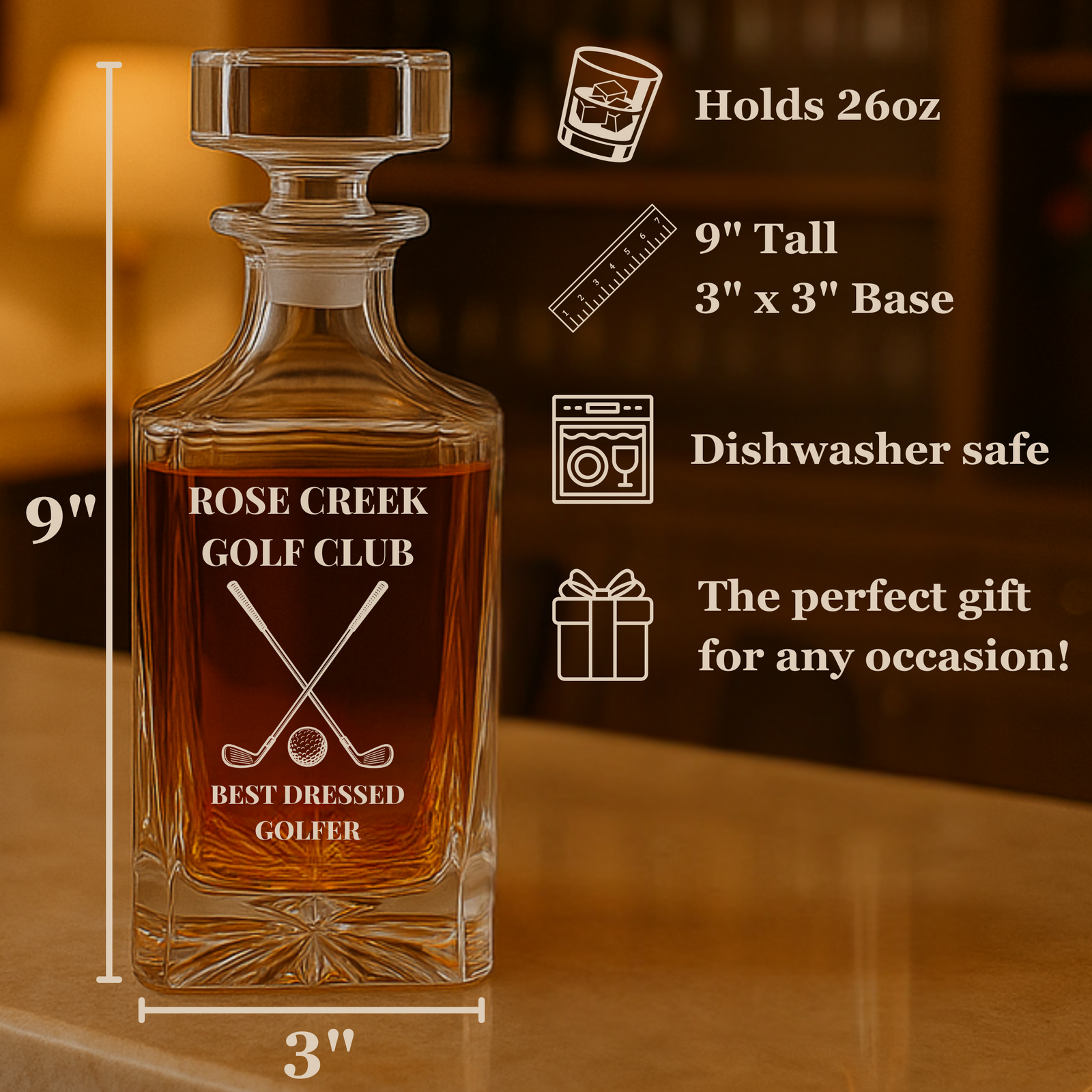 Golf Outing Prize Decanter with Custom Engraving for Tournament Winners