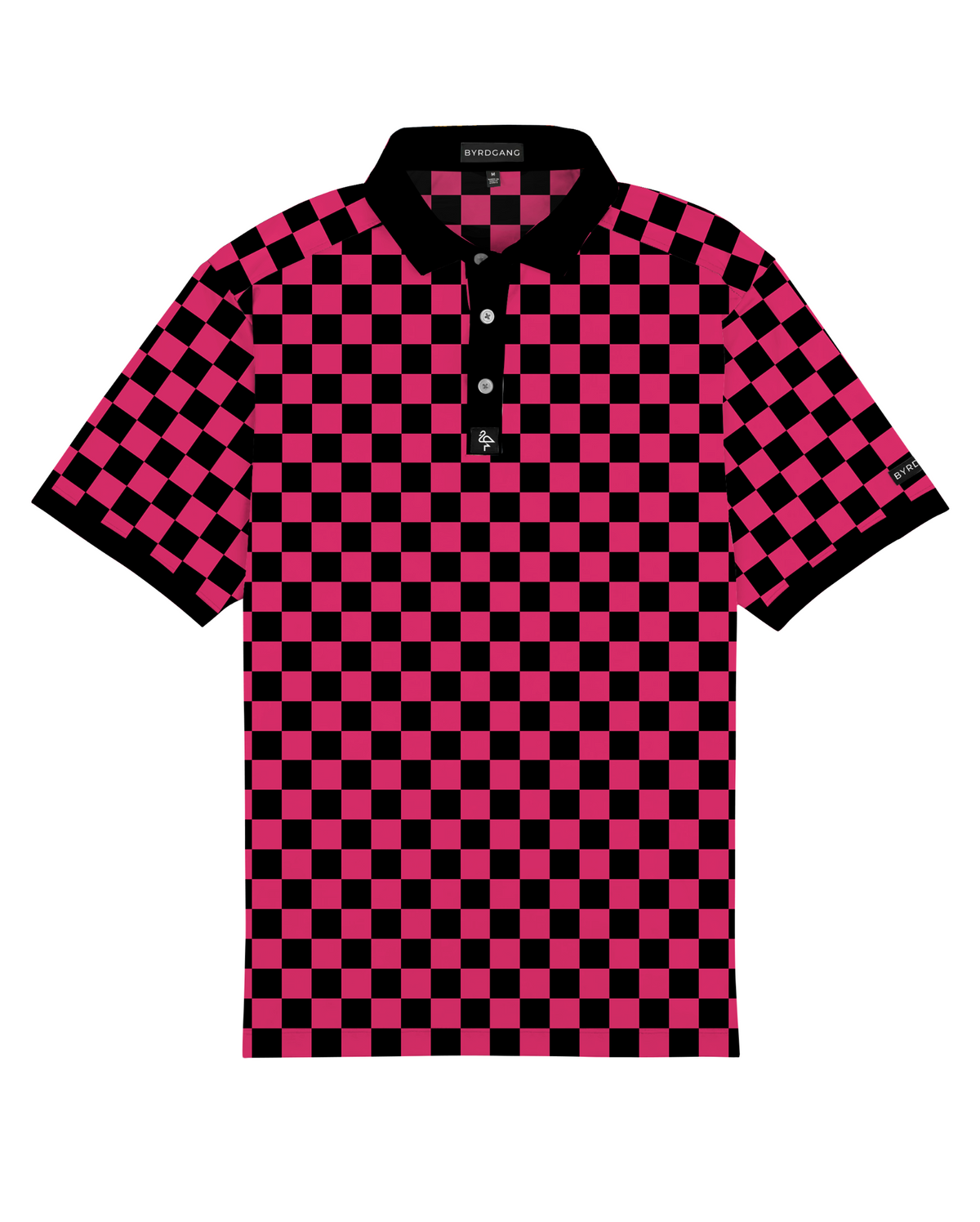 Men’s red and black micro-check polo – bold grid pattern with stretch, moisture control, and wrinkle resistance.