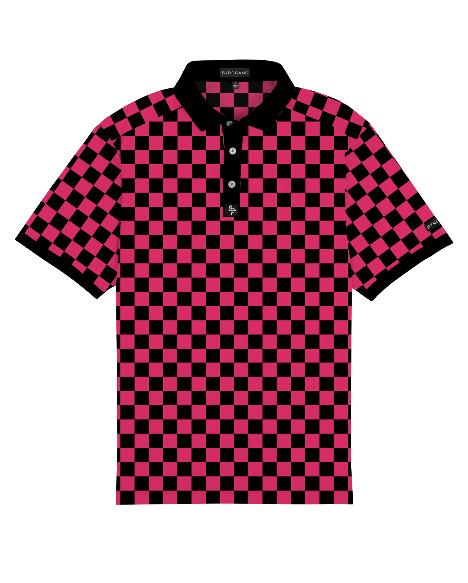 Men’s red and black micro-check polo – bold grid pattern with stretch, moisture control, and wrinkle resistance.