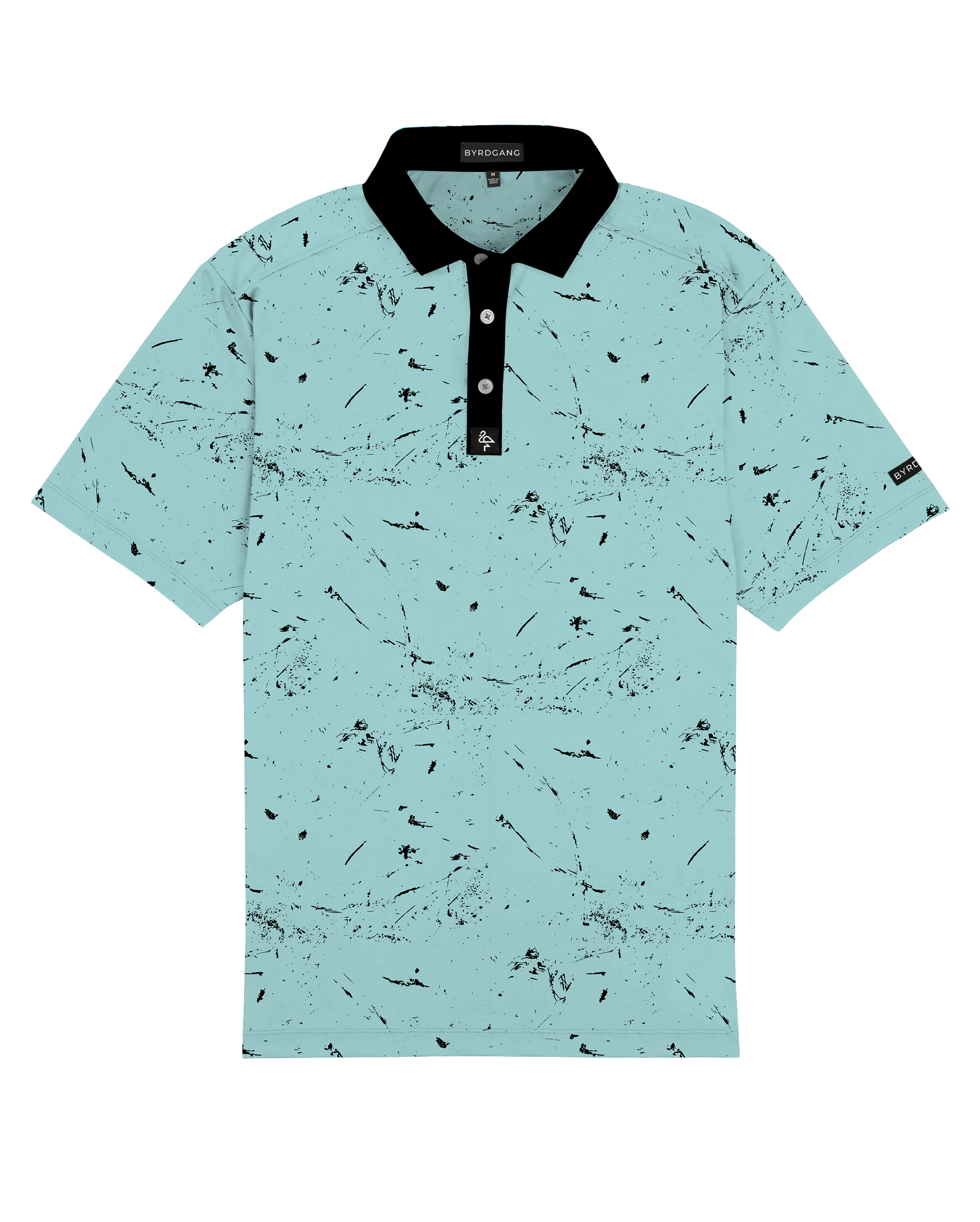 Men’s deep blue polo with subtle water‑ripple texture – breathable, stretch fit with moisture control and wrinkle resistance.