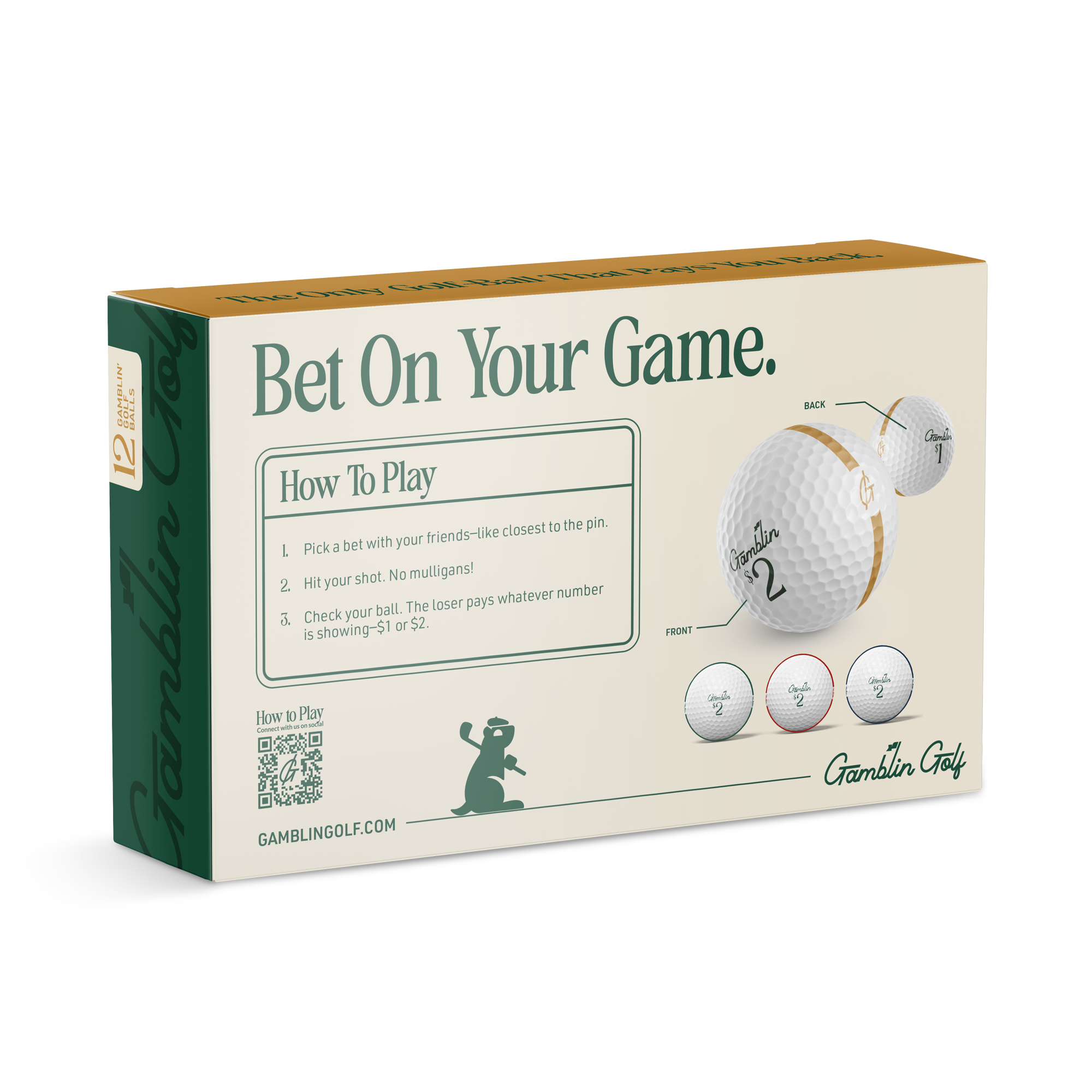 Gamblin Golf betting game with marked golf balls in gift box