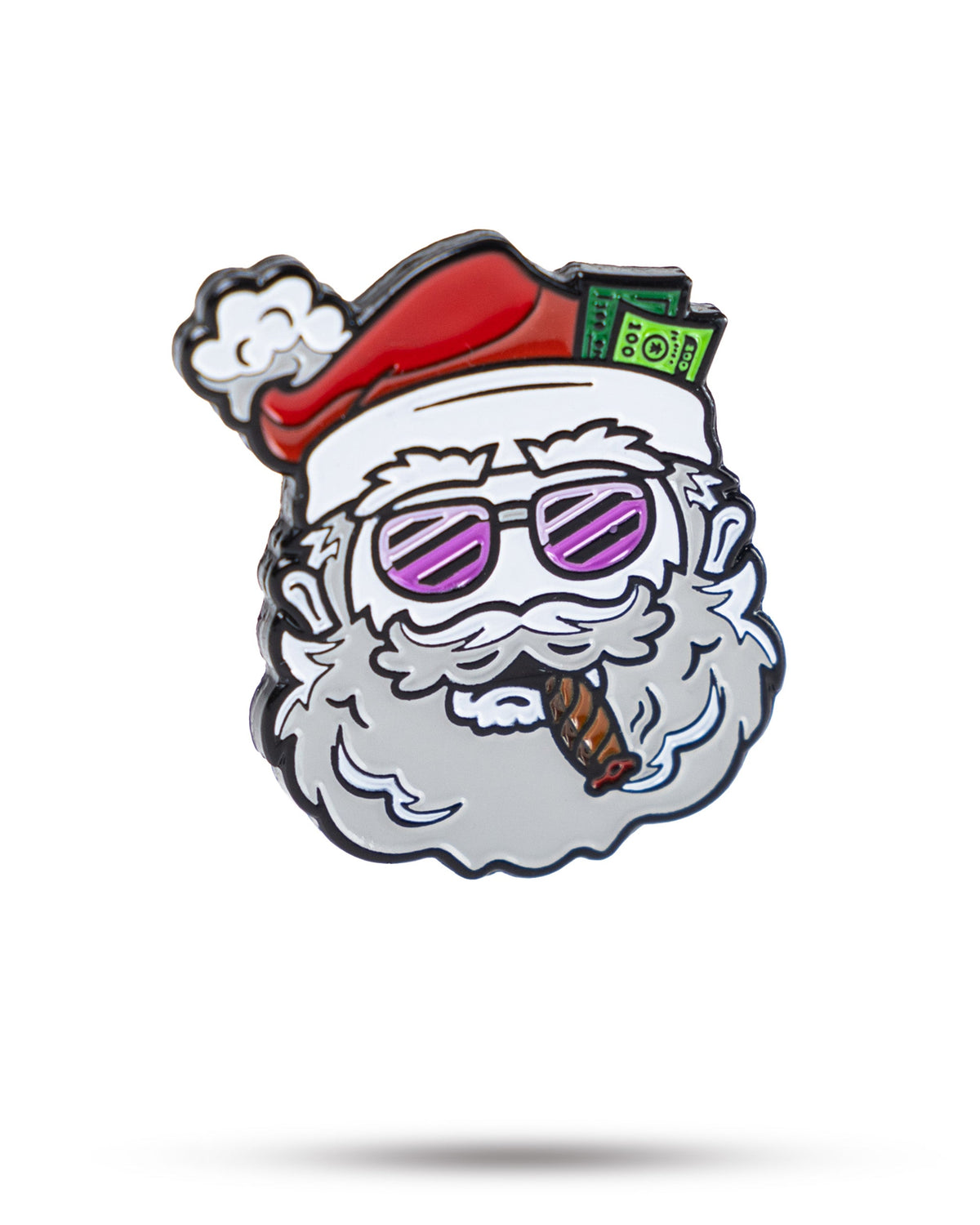 Funny Santa golf ball marker with cigar, cash, and sunglasses