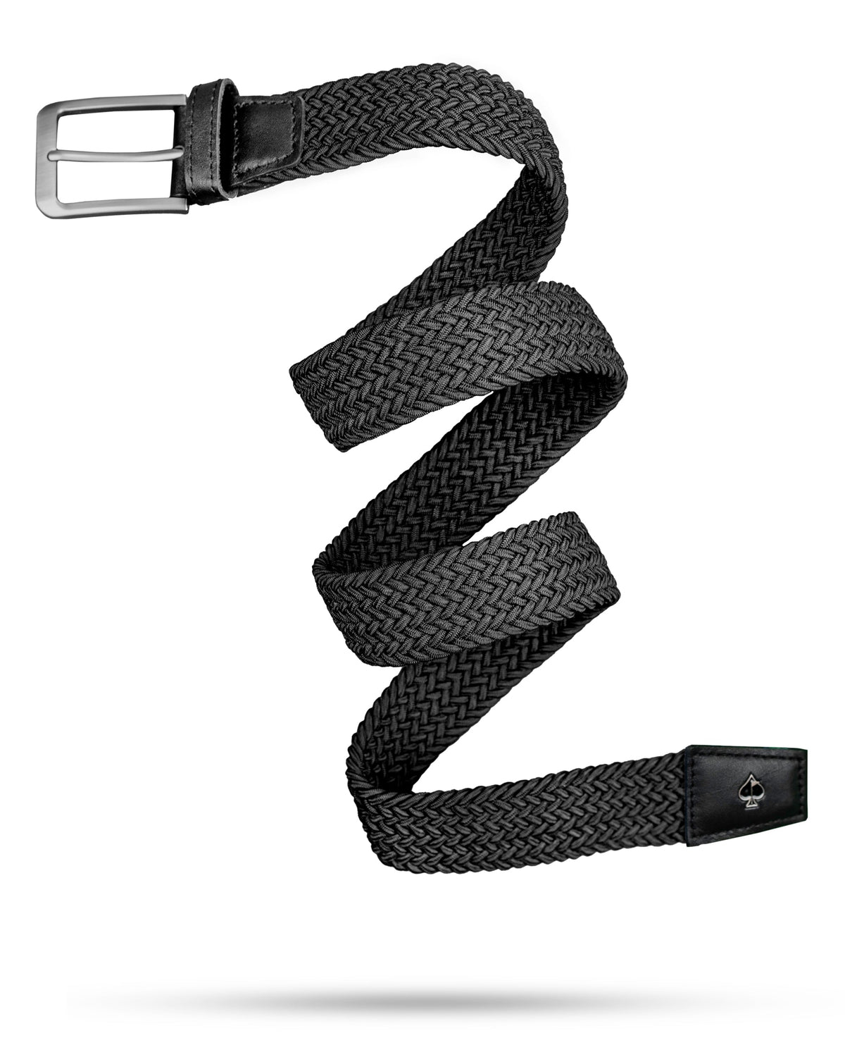 black braided nylon golf belt with brushed buckle and spade logo