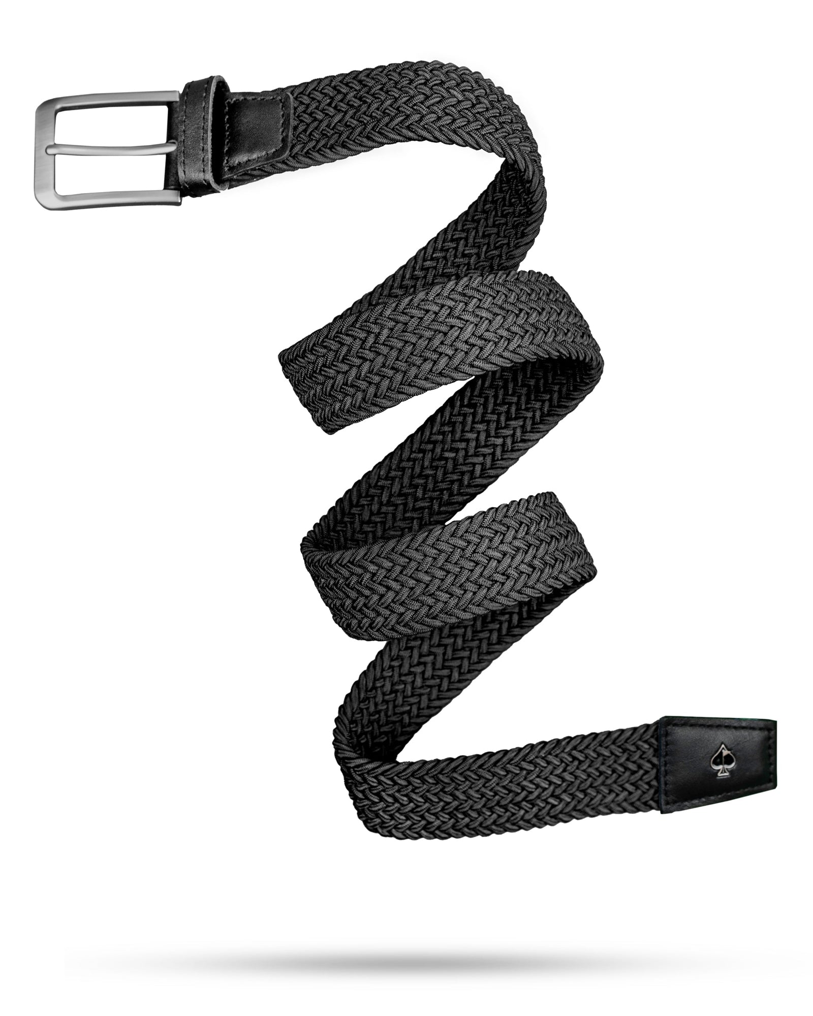 black braided nylon golf belt with brushed buckle and spade logo