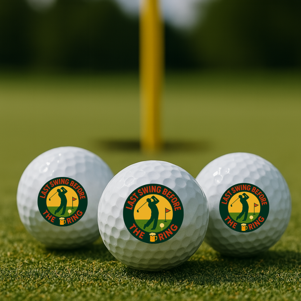 Custom bachelor party golf balls with “Last Swing Before the Ring” design