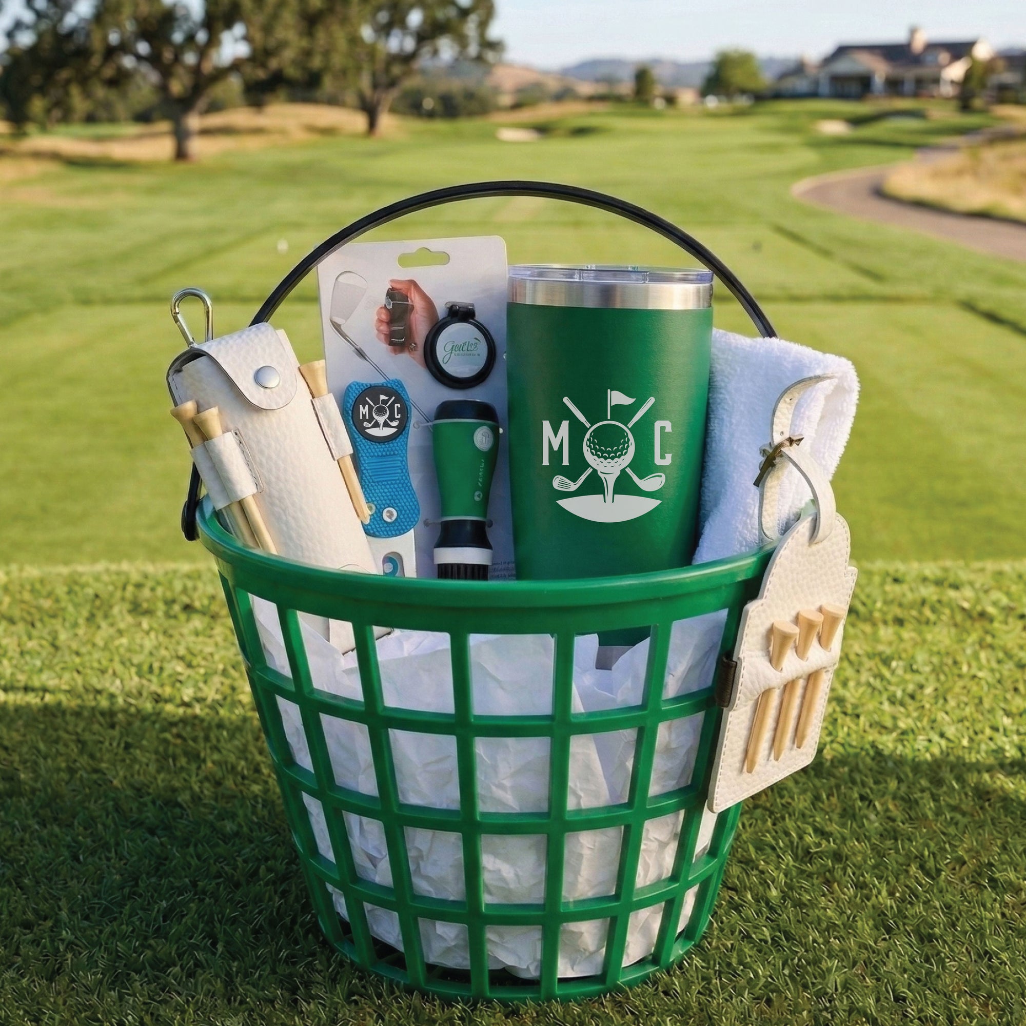 Golfer's Essentials Gift Basket, personalized Father's Day golf gift