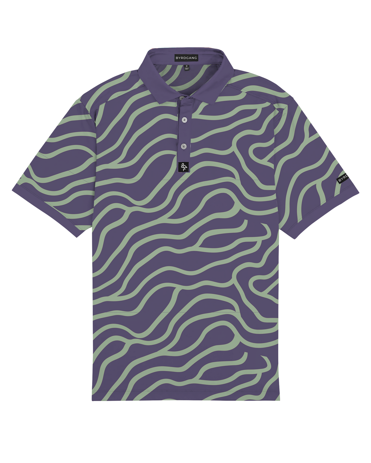 Men’s mint green and chocolate swirl pattern polo – bold, breathable, stretch-performance shirt.