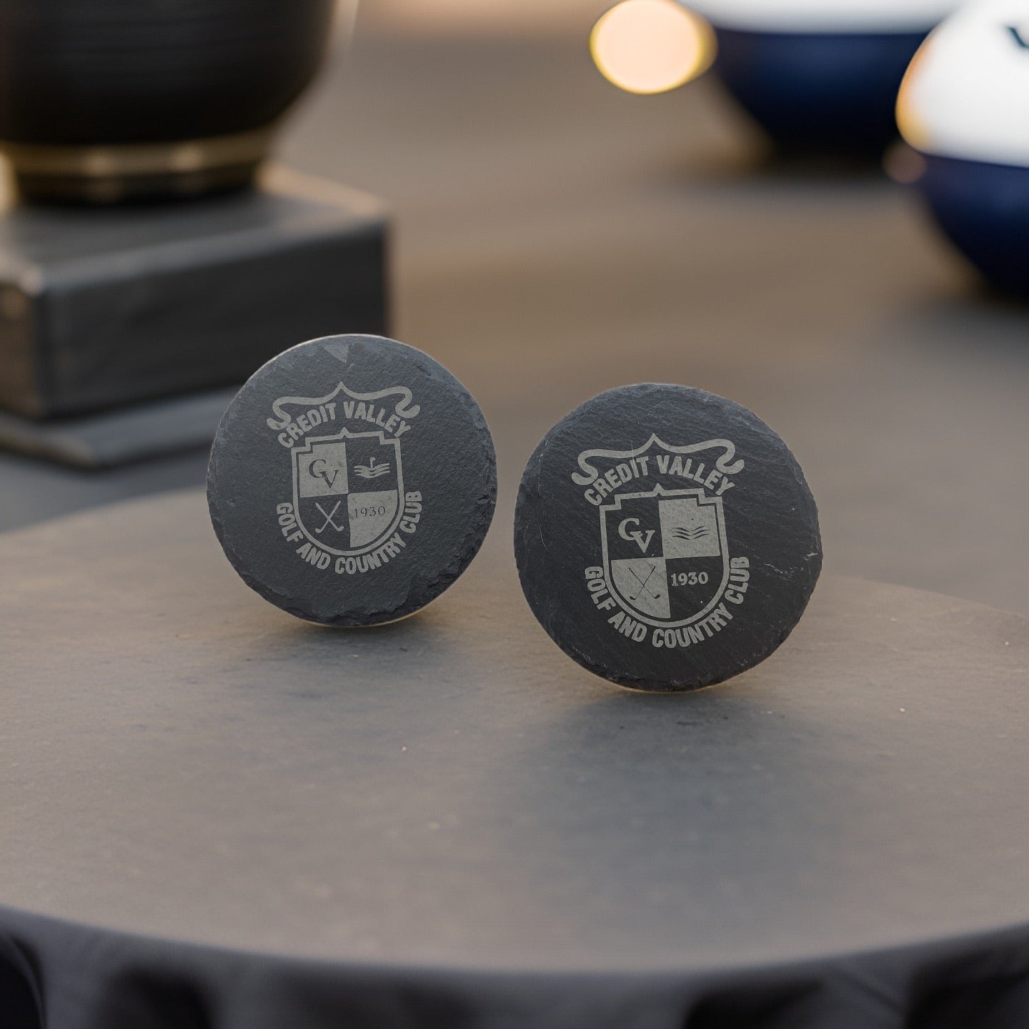 Golf Club Logo Impressions Slate Coasters