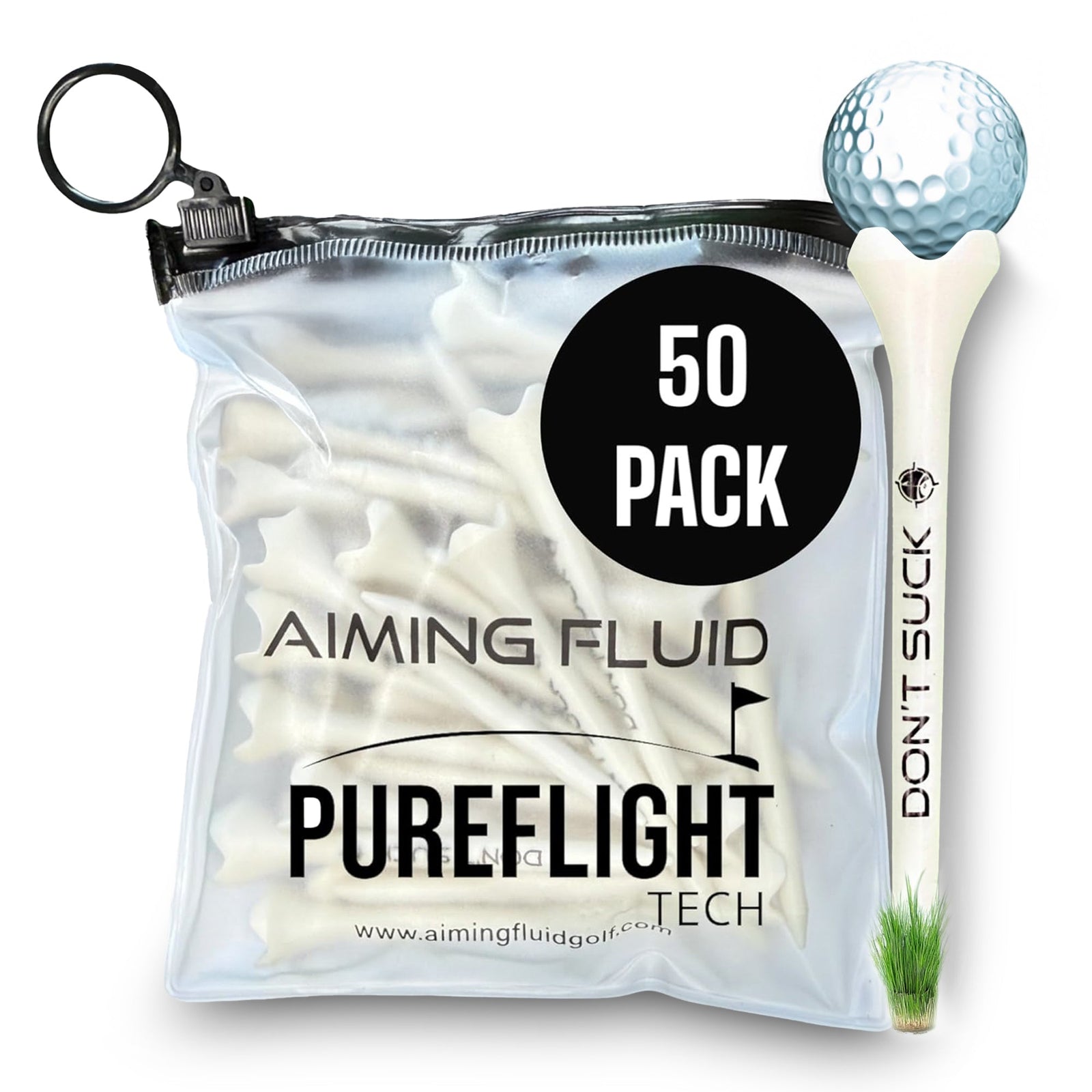 50 pack Don’t Suck PureFlight 4 prong performance golf tees in reusable pouch