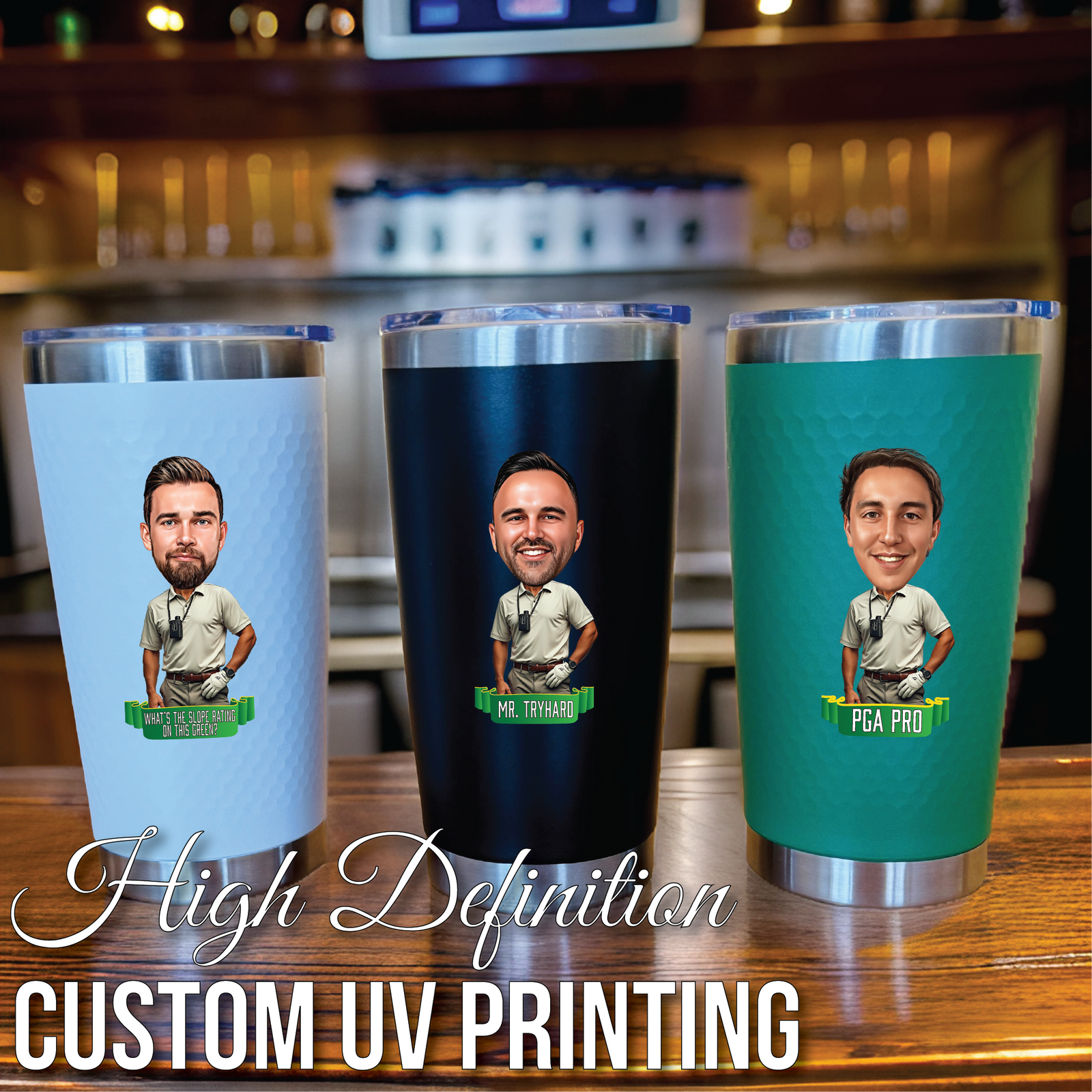  Personalized Mr. Tryhard golf tumbler with caricature and PGA Pro text
