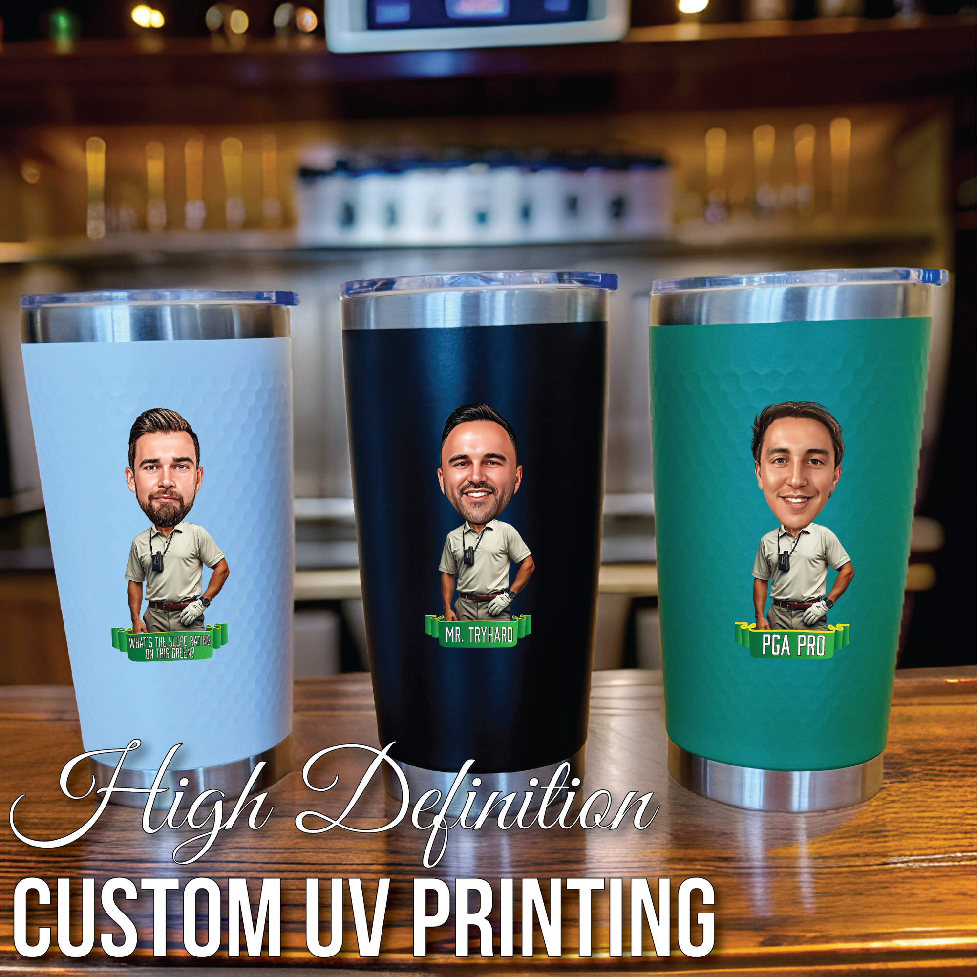  Personalized Mr. Tryhard golf tumbler with caricature and PGA Pro text