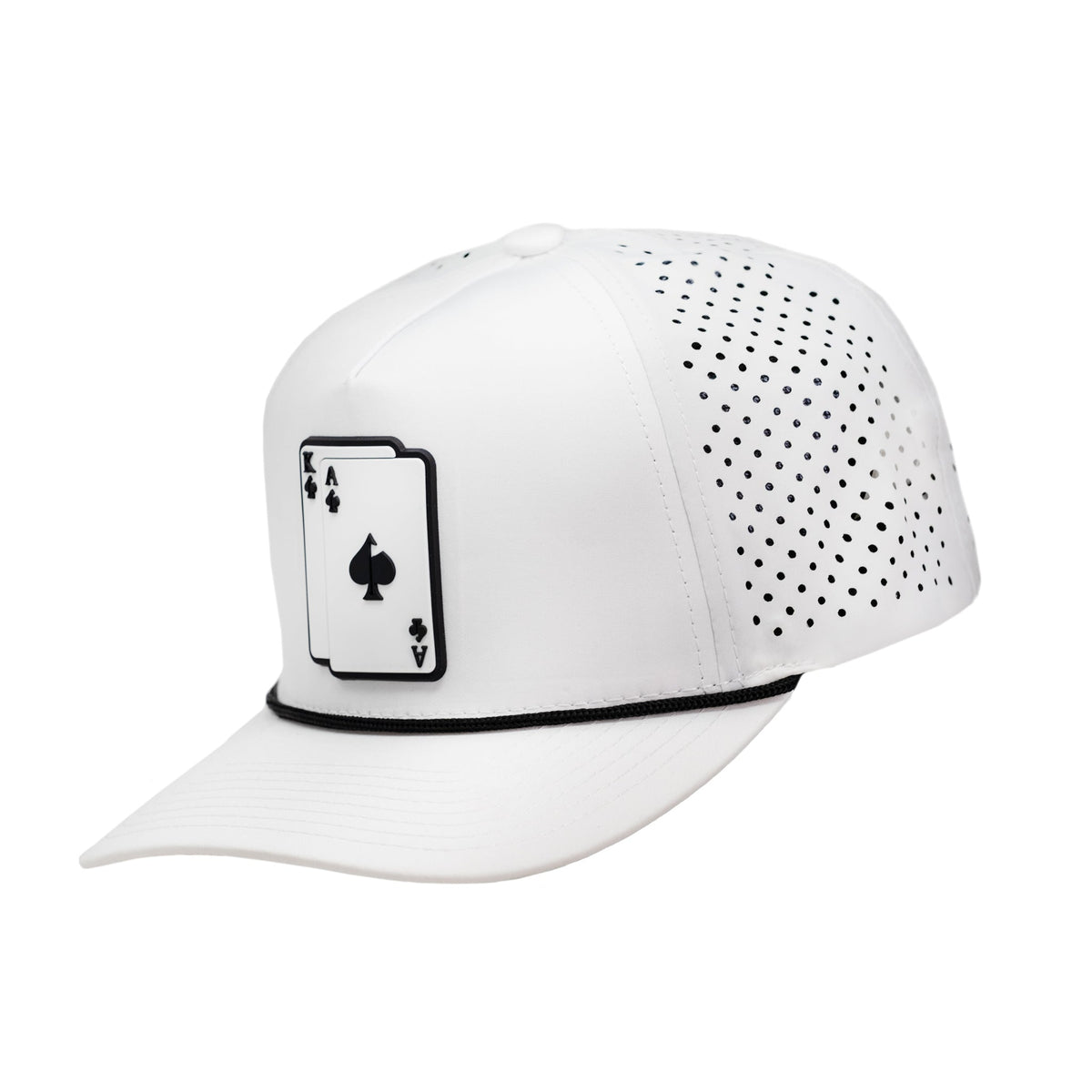 white golf hat with Ace King poker card design