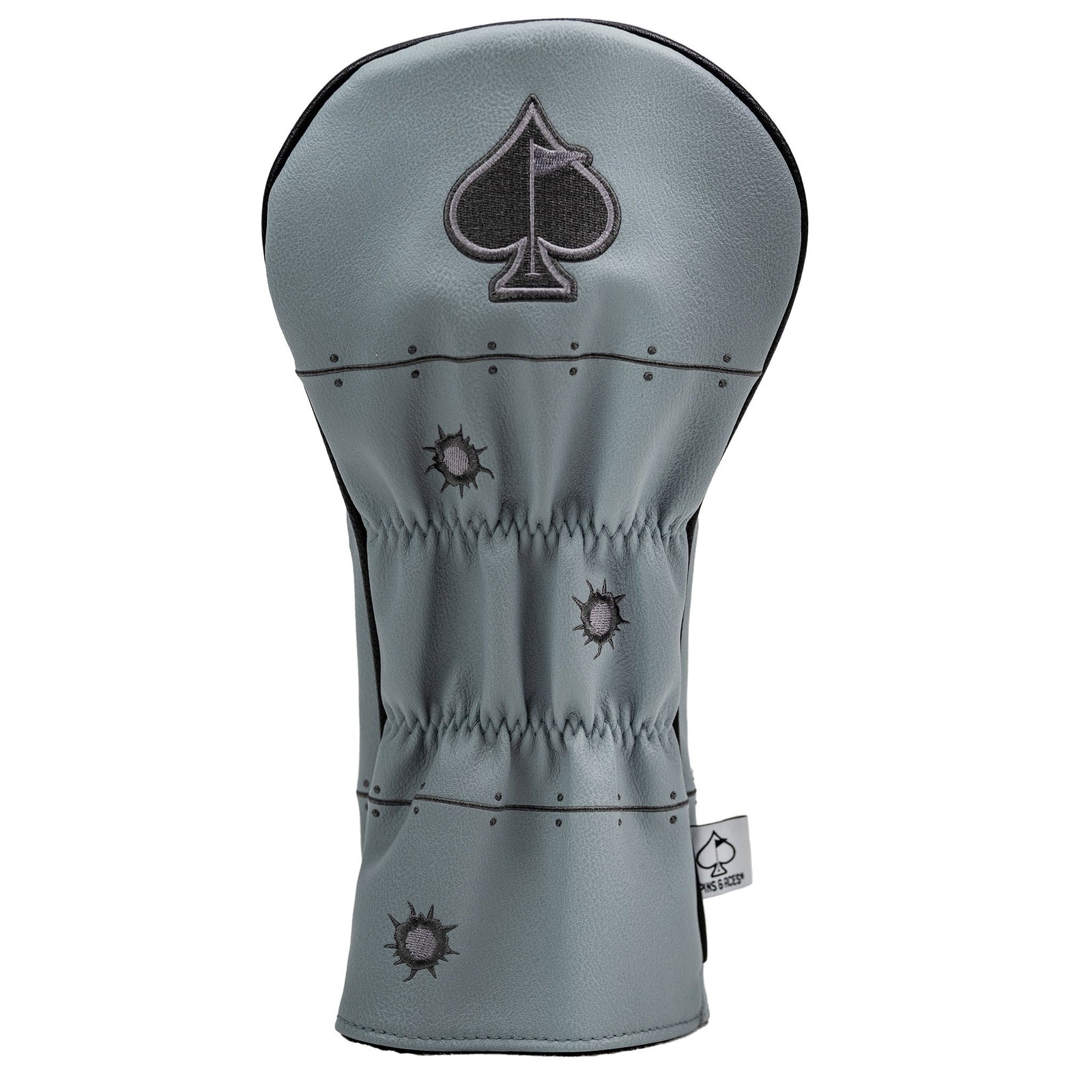 Bomber-style driver headcover with shark teeth and bullet holes