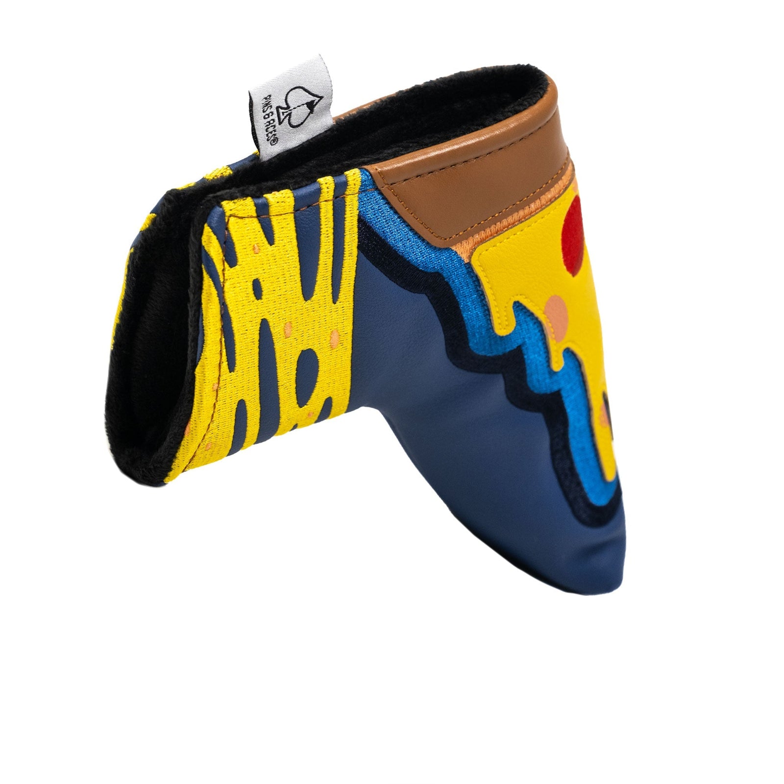 Funny pizza-themed golf putter cover with pepperoni design