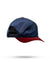 Navy and red golf hat with magnetic ball marker holder and spade logo