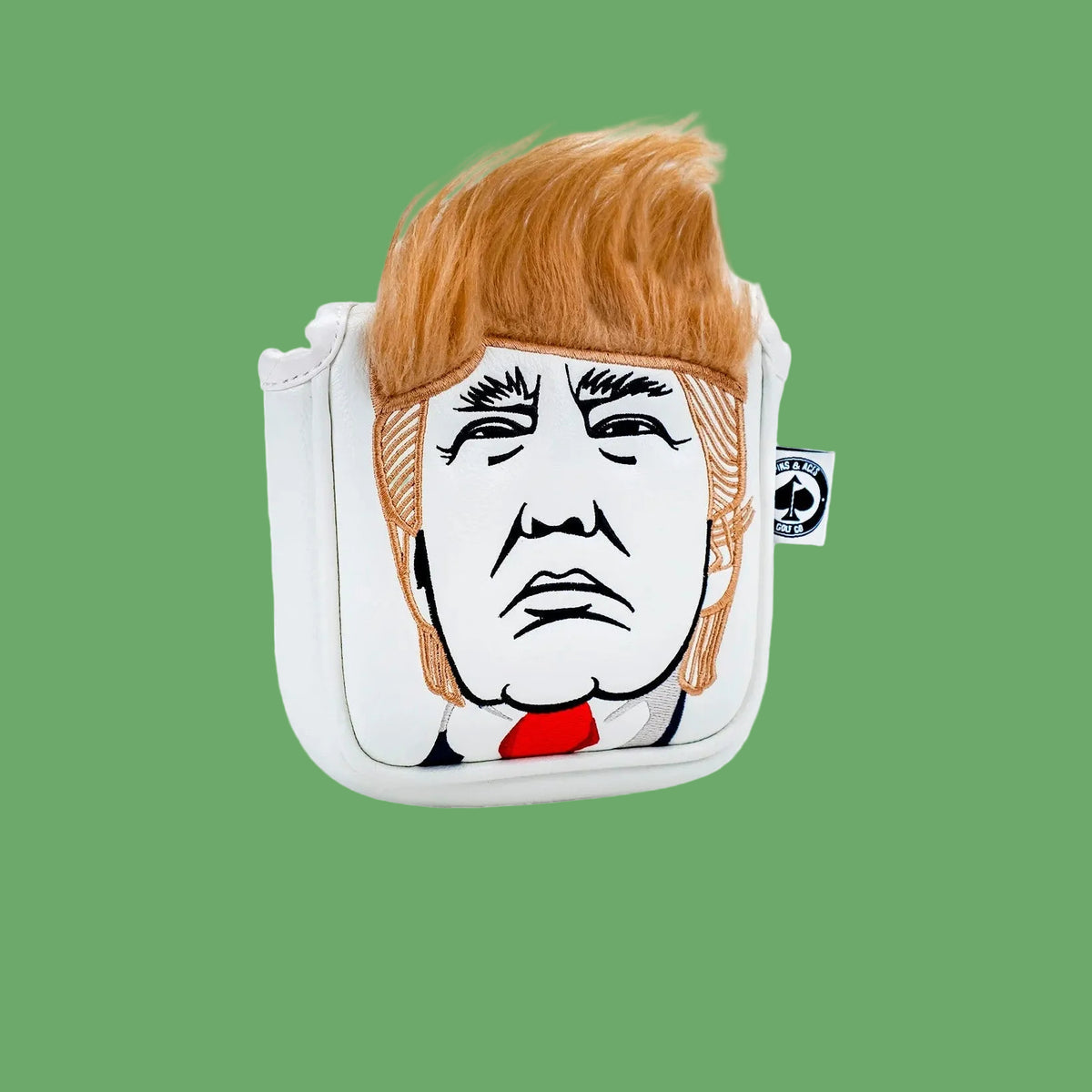 Trump mallett putter headcover with faux hair and embroidered face