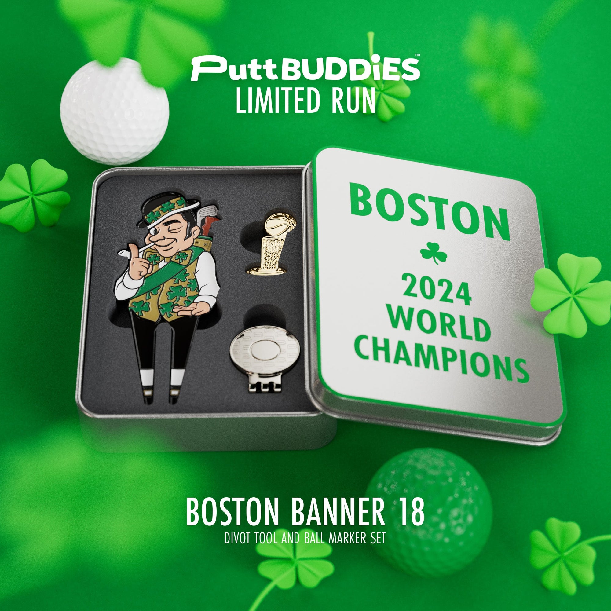Boston Celtic Divot Tool with Magnetic Ball Marker for unique golf accessory.