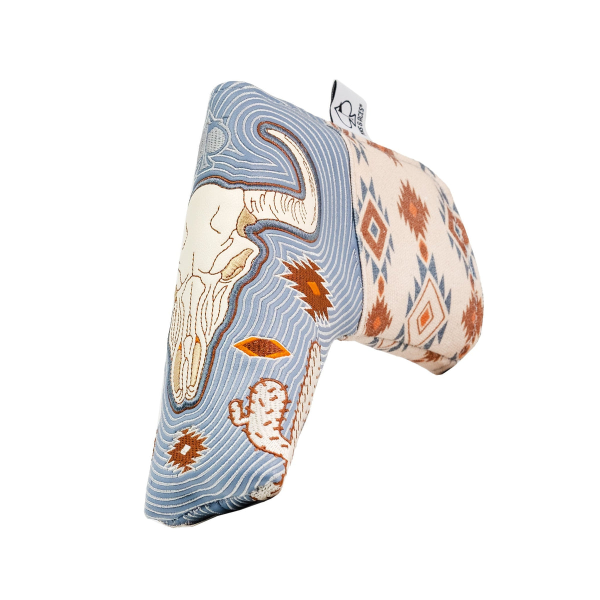 Southwestern-themed golf putter cover with bull skull and cactus design
