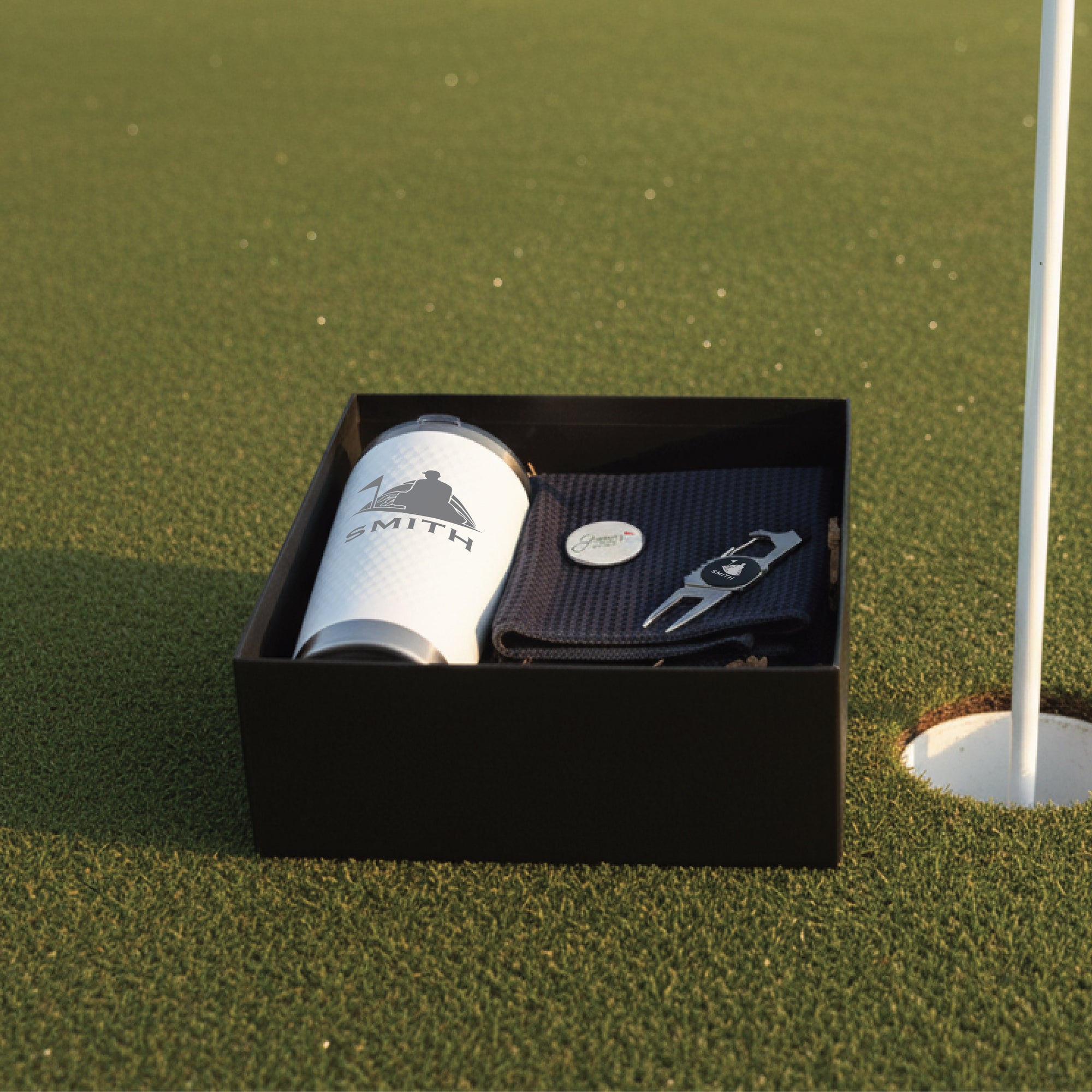 Birdie Personalized Golf Gift Set - Custom Tumbler Towel Divot