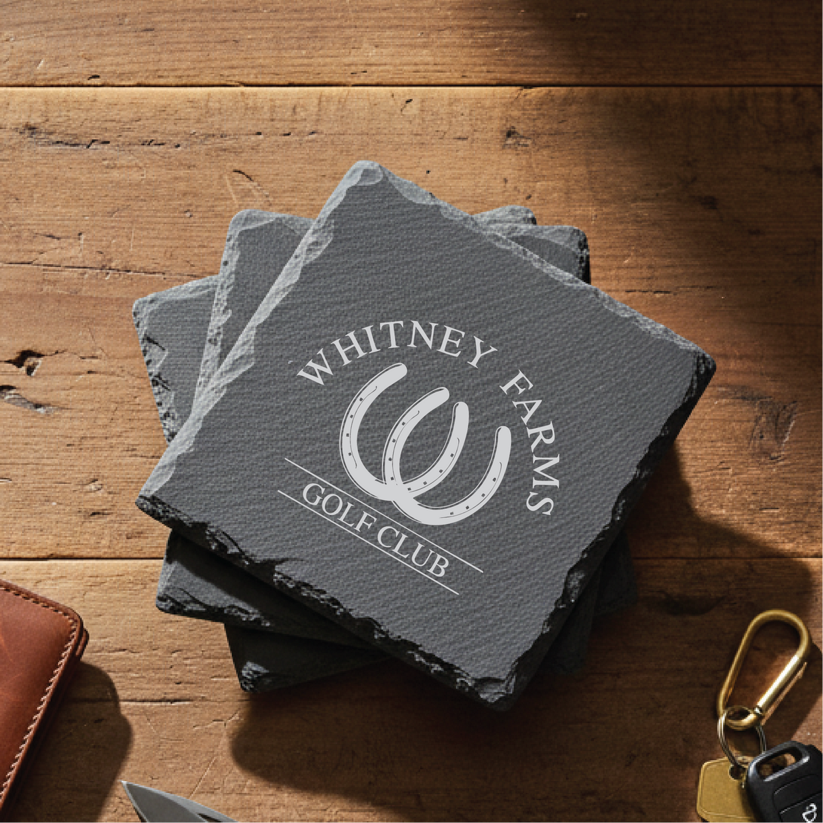 Custom Logo Slate Coasters | Premium Outing &amp; Country Club Member Gifts