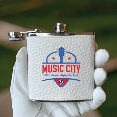 White Dimple Flask for Golf Outings and Tournaments personalized with logo in color