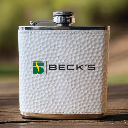 White Dimple Flask for Golf Outings and Tournaments personalized with logo in color