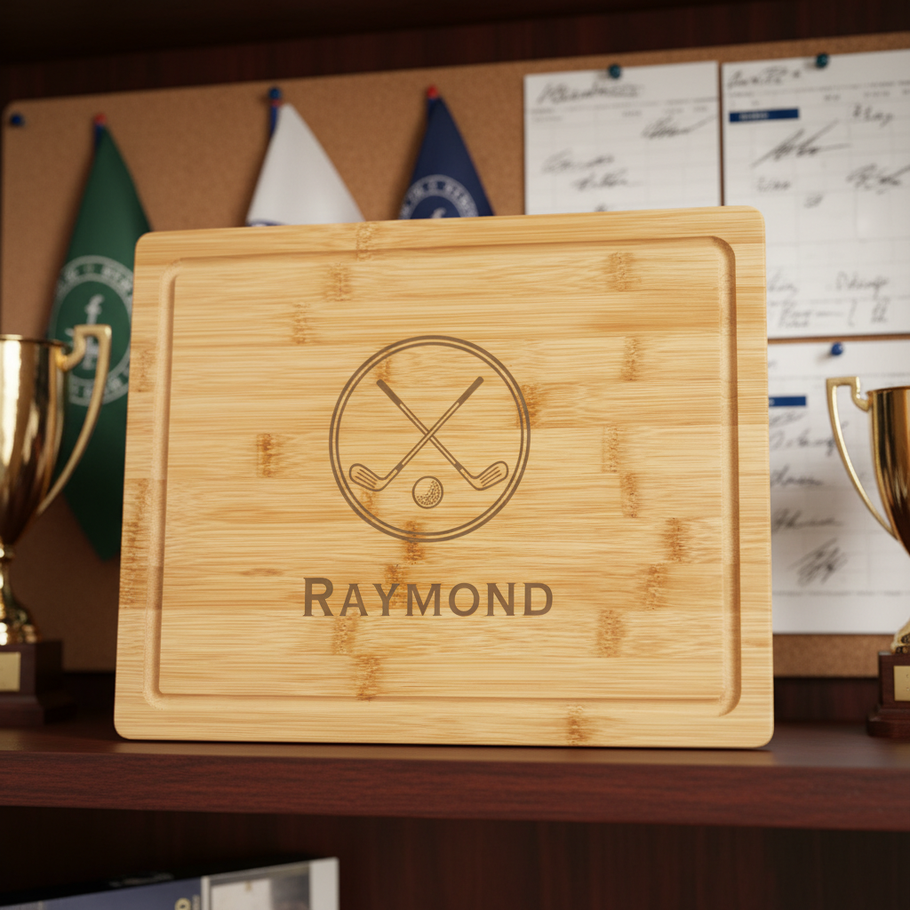 Crossed Clubs Cutting Board, custom golf kitchen gift for dad