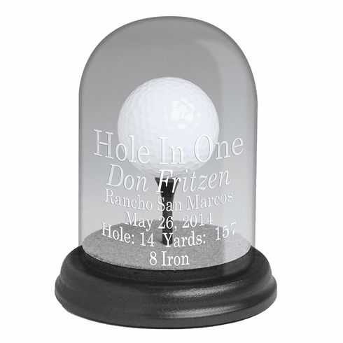 Engraved glass hole-in-one trophy dome with wood base