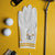 Money Bags golf glove with dollar-bill pattern on premium cabretta leather