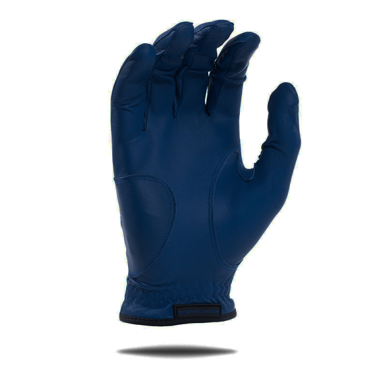 Navy blue AA cabretta leather golf glove with perforated fingers and hook-and-loop wrist closure